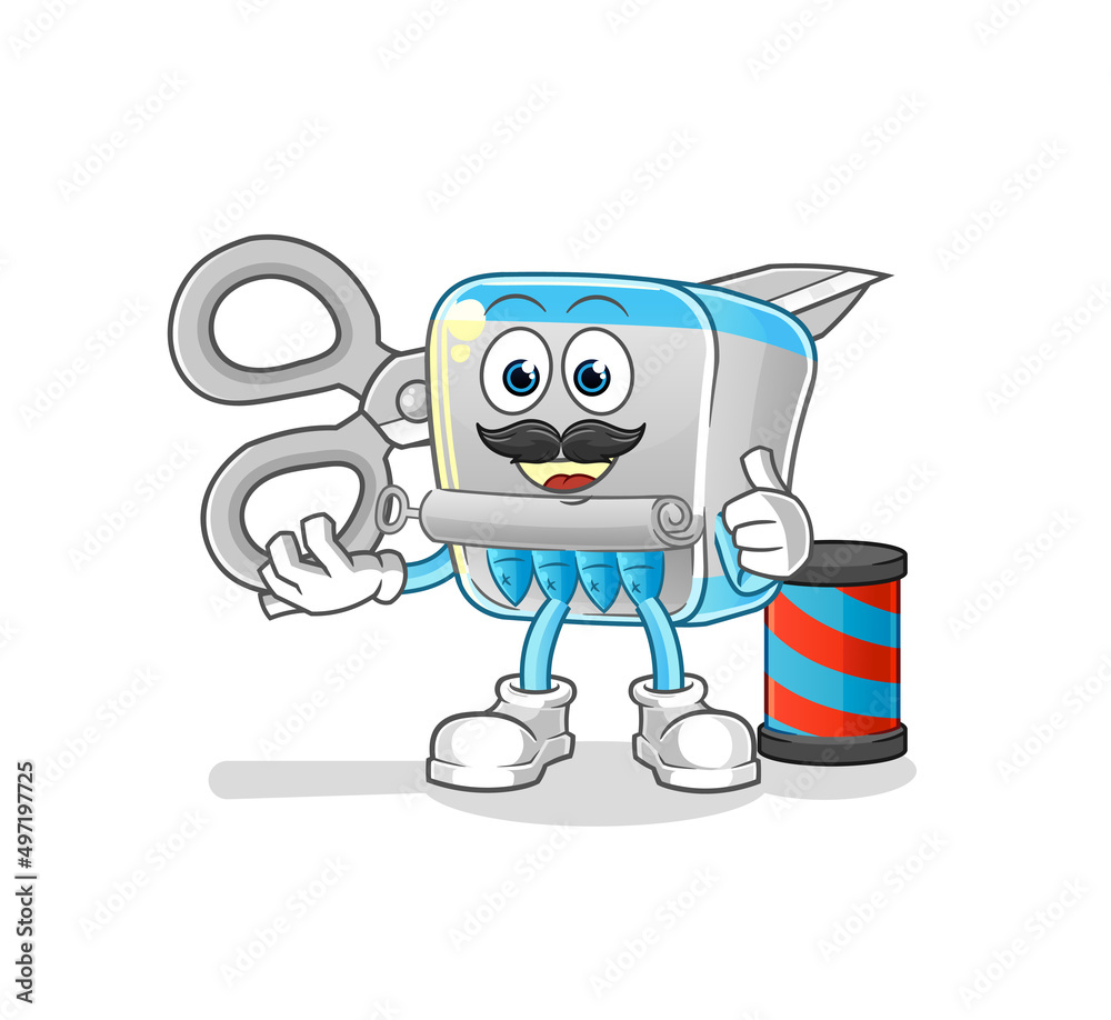 canned fish barber cartoon. cartoon mascot vector