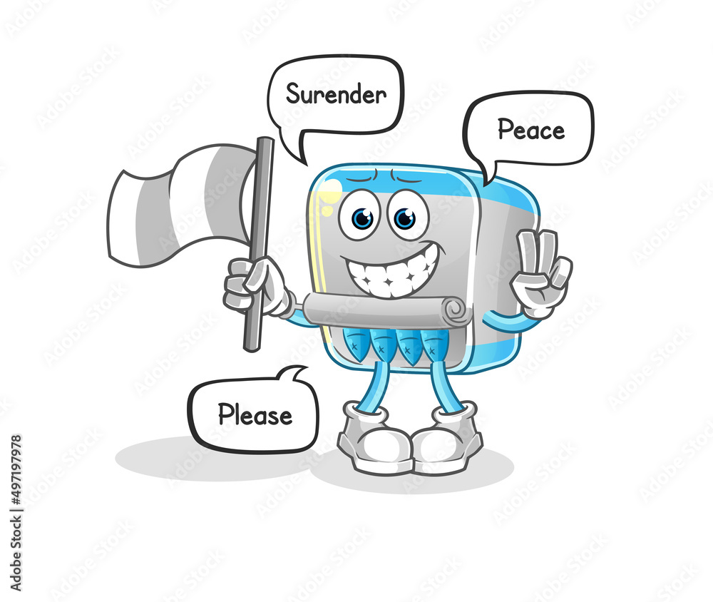 canned fish hold surrender flag mascot. cartoon vector canned fish hold surrender flag mascot. cartoon vector