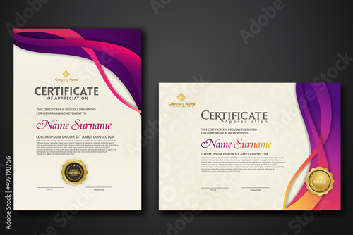 Two set certificate template with dynamic and futuristic wave modern background