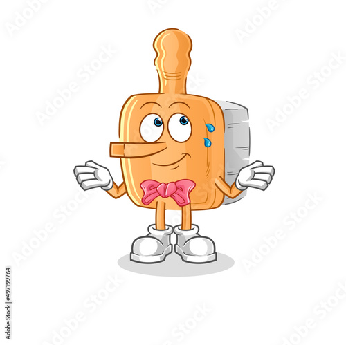 wooden brush lie like Pinocchio character. cartoon mascot vector