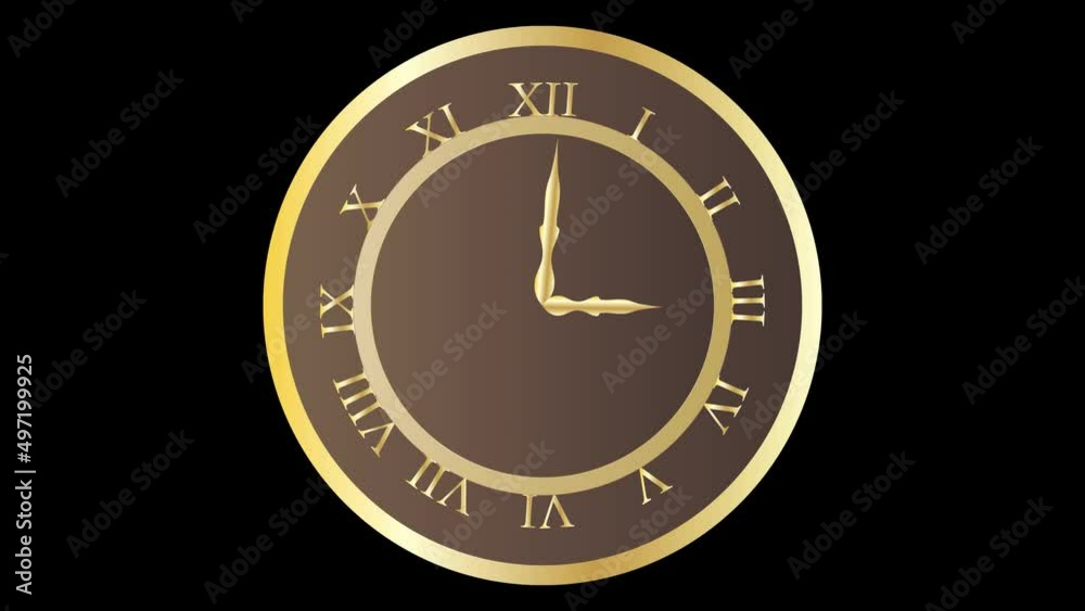 Minute Indicator change time show, Clock. One O'clock In The Afternoon Or Night. Black Vintage Watch With A Bronze. Roman Number Numerals In Bronze Color. Minute Indicator change time show, Clock. One O'clock In The Afternoon Or Night. Black Vintage Watch With A Bronze. Roman Number Numerals In Bronze Color.