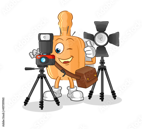 wooden brush photographer character. cartoon mascot vector