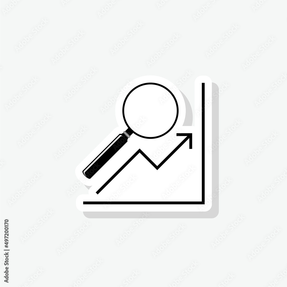 Magnifying glass and data analysis sticker icon isolated on white background Magnifying glass and data analysis sticker icon isolated on white background