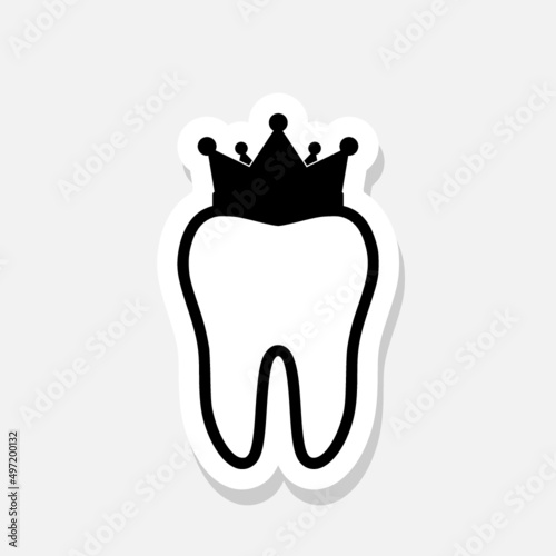 Crown on tooth sticker icon isolated on white background