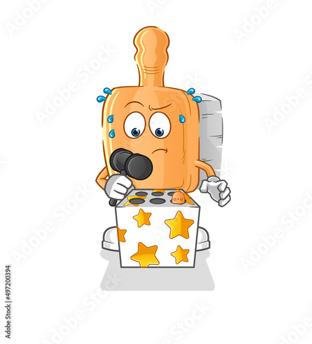 wooden brush play whack a mole mascot. cartoon vector