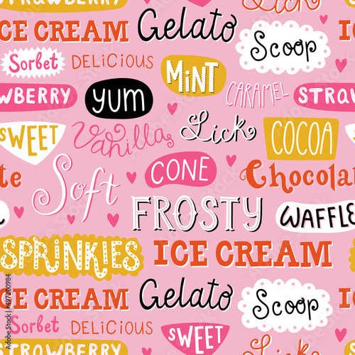 vector seamless pattern with ice cream words
