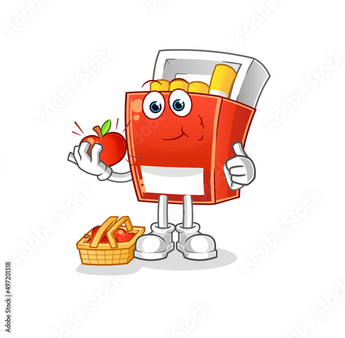 pack of cigarette eating an apple illustration. character vector