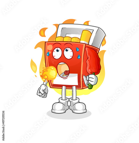 pack of cigarette eat hot chilie mascot. cartoon vector