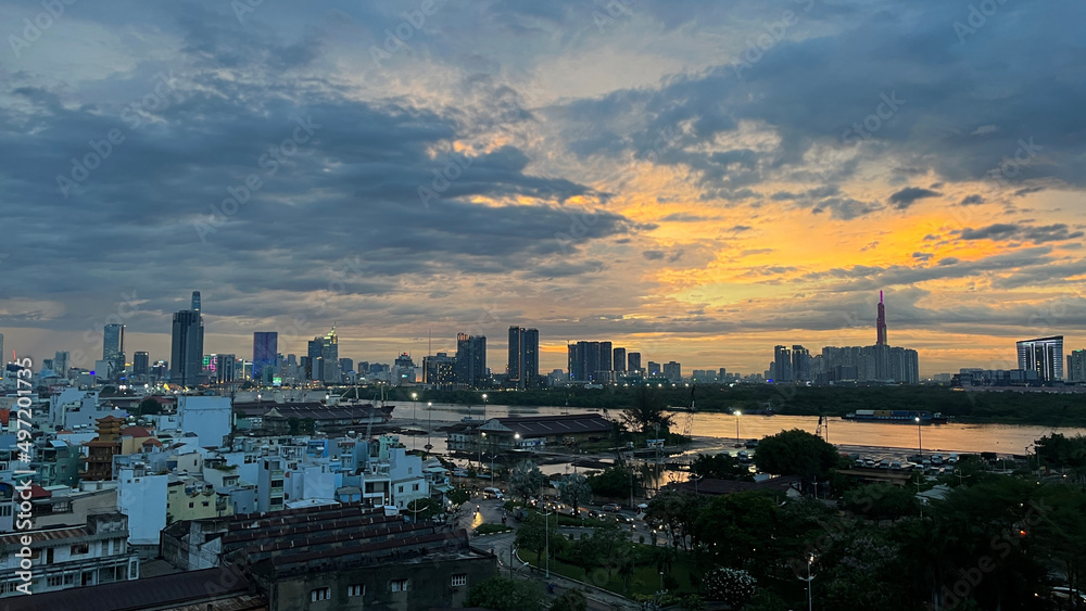 Dynamic sky of Ho Chi Minh City during busy traffic hours