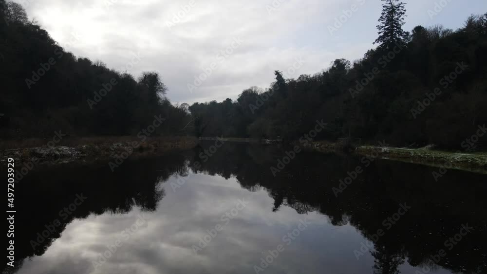 Drone shot of the River Boyne with reflections on the river. Drone shot of the River Boyne with reflections on the river.