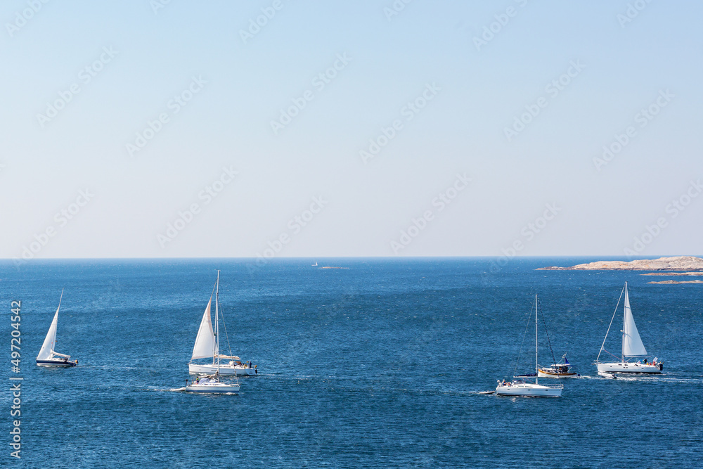 Boats in a sea lane on the coast