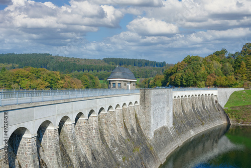 dam between Listertalsperre Reservoir and Biggesee Reservoir Sauerland Germany