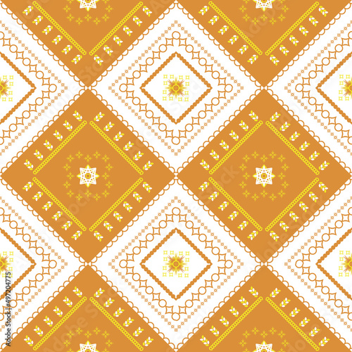 brown and white ethnic pattern with geometric seamless square in for fabric pattern