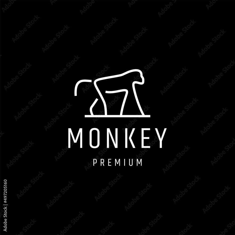 Monkey line art logo icon design template