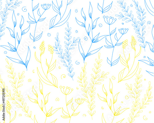 Line art blue-yellow floral