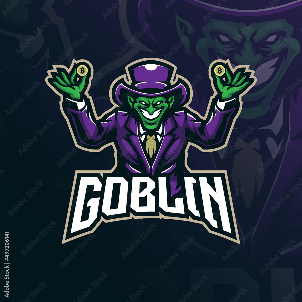 Goblin mascot logo design with modern illustration concept style for badge, emblem and t shirt printing. Goblin illustration with coin in hand. Goblin mascot logo design with modern illustration concept style for badge, emblem and t shirt printing. Goblin illustration with coin in hand.