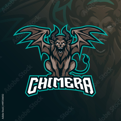 Chimera mascot logo design with modern illustration concept style for badge, emblem and tshirt printing. Angry chimera illustration for sport and esport team.