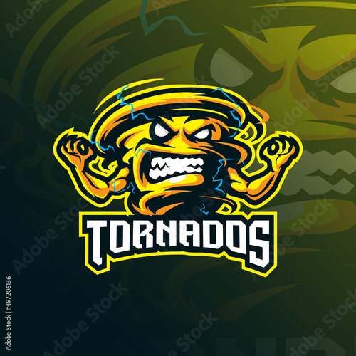 Tornado mascot logo design with modern illustration concept style for badge, emblem and t shirt printing. Angry tornado illustration for sport and esport team.