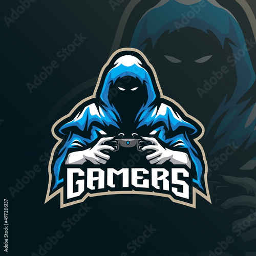 Gamer mascot logo design with modern illustration concept style for badge, emblem and t shirt printing. Reaper gamer illustration for sport and esport team.