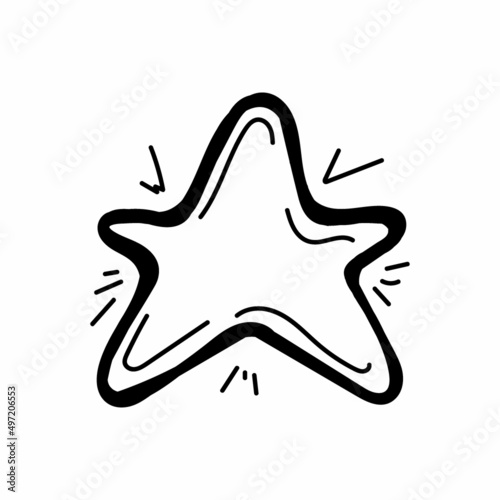 Simple star icon, hand-drawn element sketch in doodle style. Space. Five-beam star. Solar system. Isolated vector illustration.