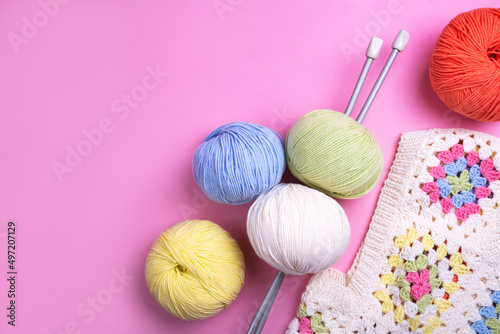 Closeup of granny square crochet knitting