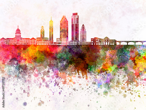 Austin skyline in watercolor background