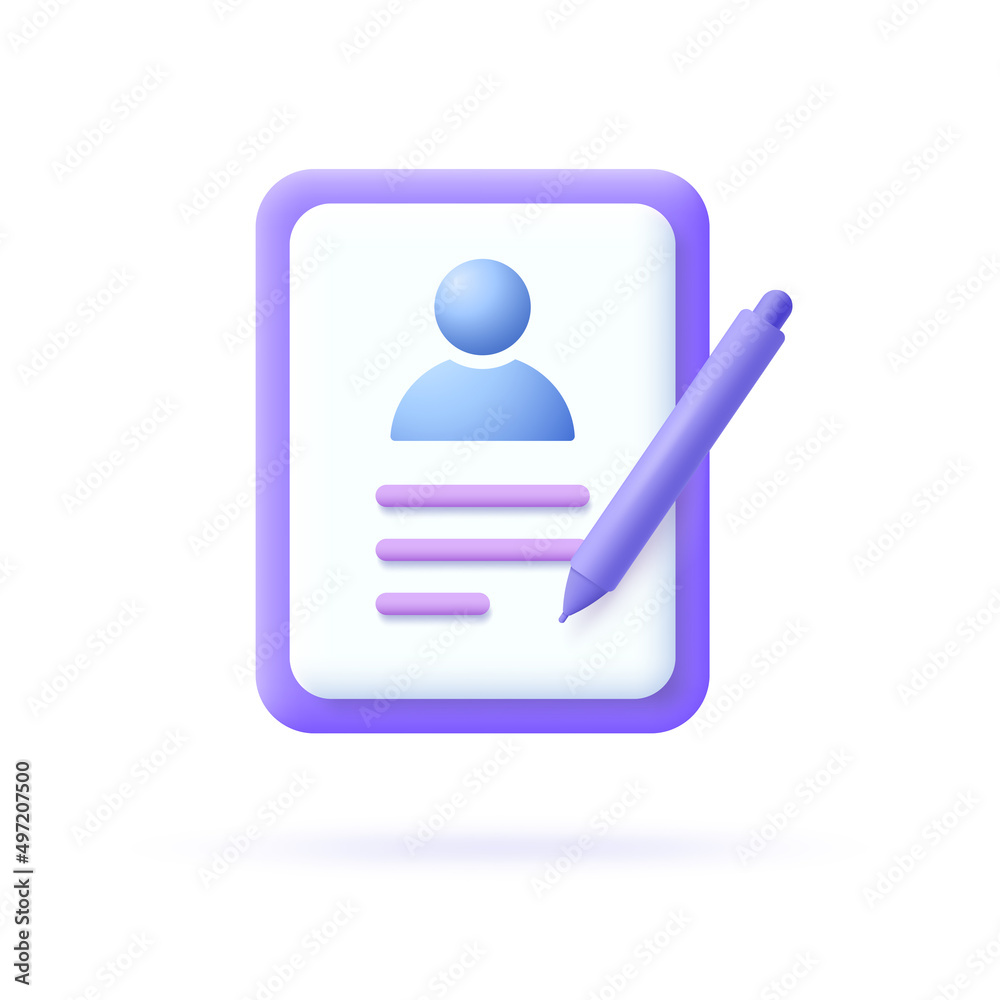 Registration 3d icon. Symbol of password, vote, check list. Vector illustration.