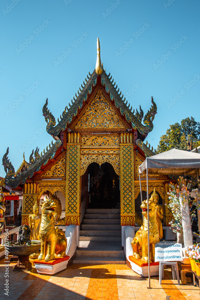 Wat Phrathat Doi Kham, Buddha pagoda and golden chedi in Chiang Mai, Thailand