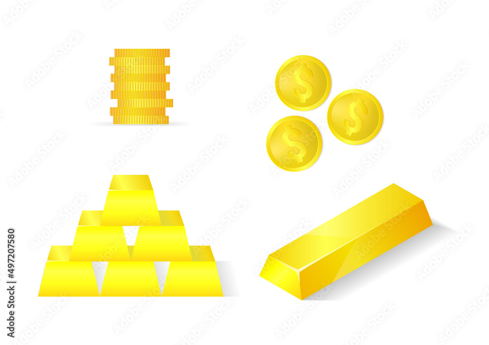 set of stuck gold bars and gold coin set of stuck gold bars and gold coin