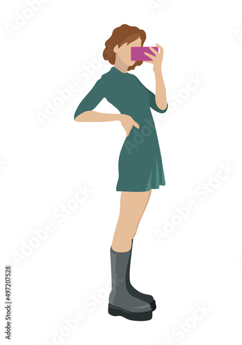 Wallpaper Mural woman, walk, internet, phone, mobile, holding, student, smartphone, white, cute, chatting, online, urban, lifestyle, teenager, technology, social, vector, camera, style, fashion, isolated, background, Torontodigital.ca
