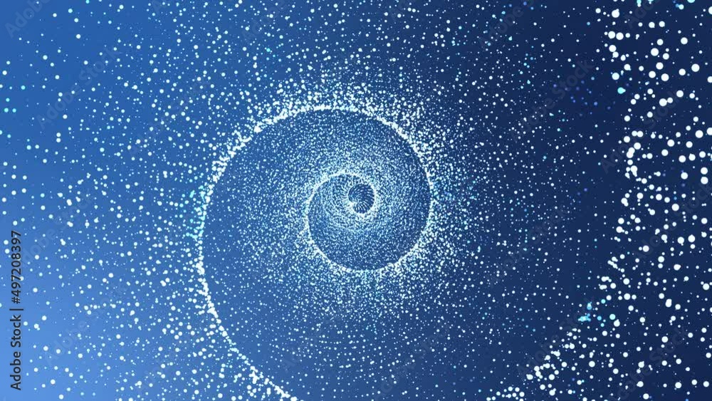 Spiral blue vortex spinning on 4K background with floating particles