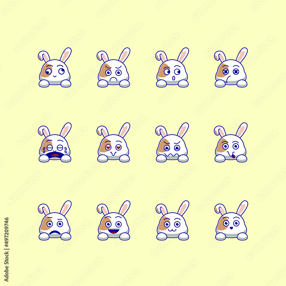 cute rabbit emoticon emoji bundle Stock Vector | Adobe Stock