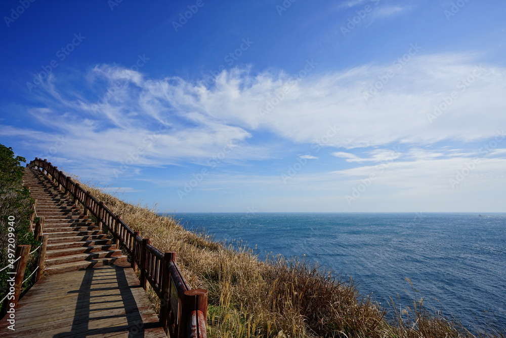 fascinating seascape with walkway and clouds