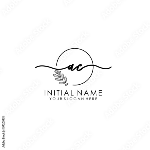 AC Luxury initial handwriting logo with flower template, logo for beauty, fashion, wedding, photography