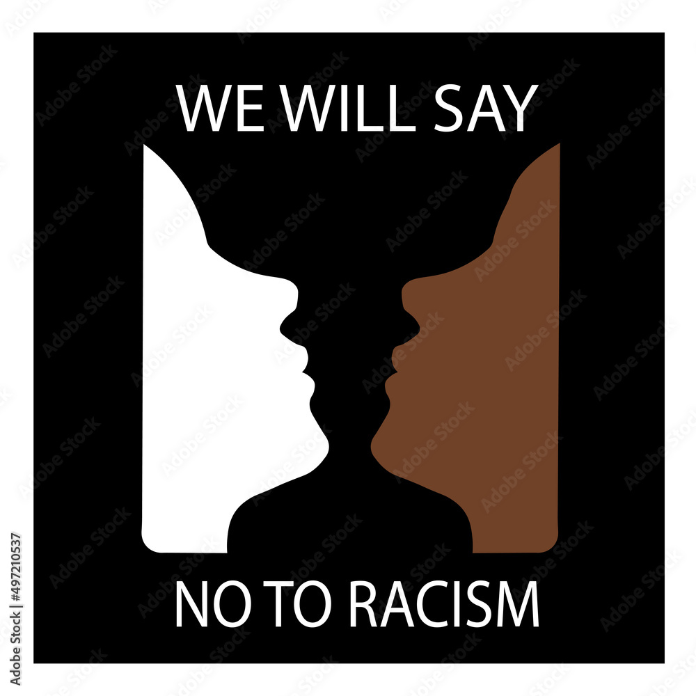 vector icon say no racism two people facing each other on black background eps10