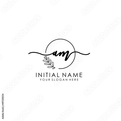 AM Luxury initial handwriting logo with flower template, logo for beauty, fashion, wedding, photography