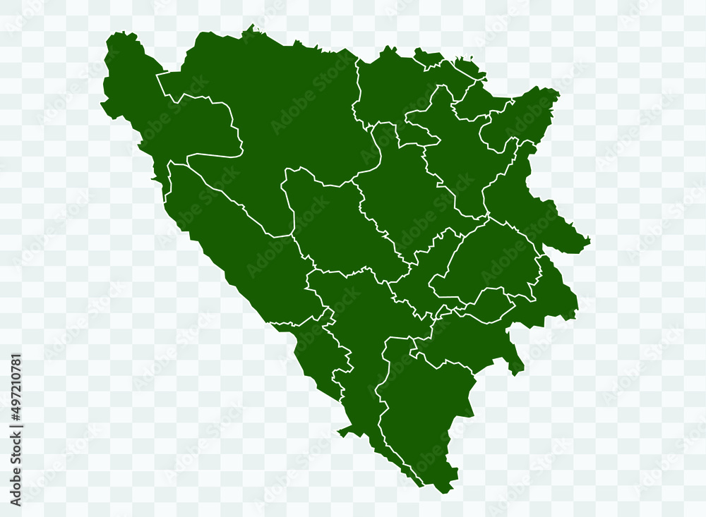 Fototapeta premium Bosnia map Green Color on White Backgound Png