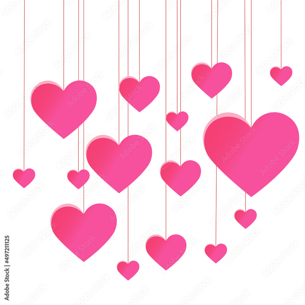 background hanging pink hearts of different sizes set vector illustration eps10