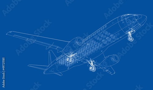 Airplane in wire-frame style. Vector
