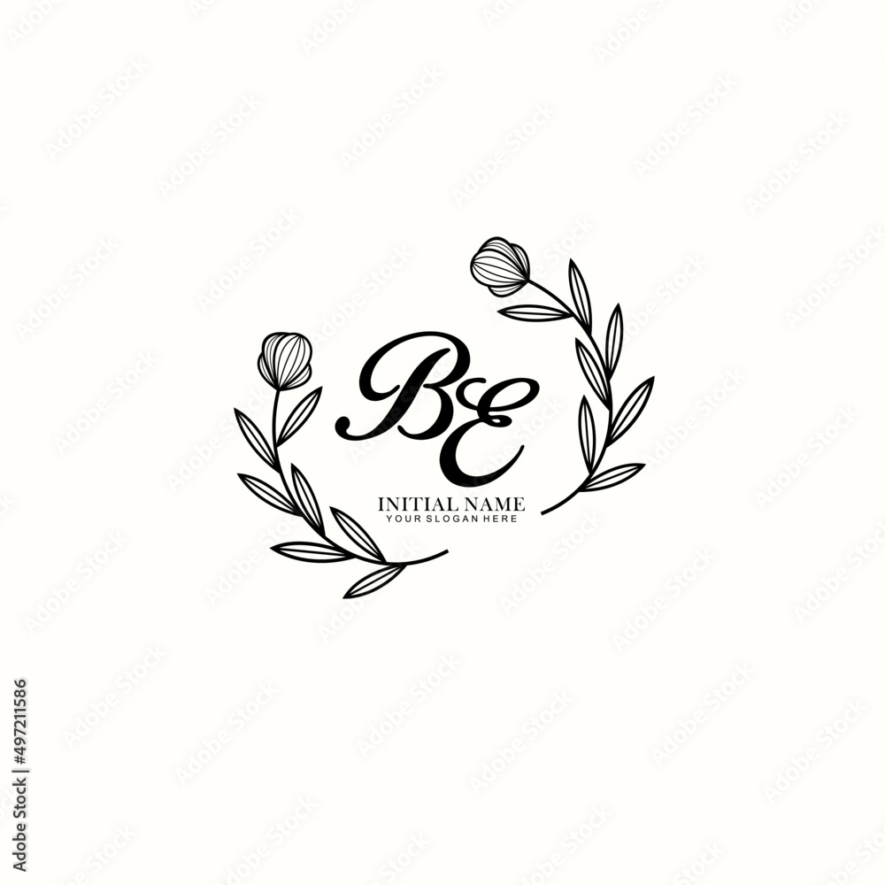 Fototapeta premium BE Initial letter handwriting and signature logo. Beauty vector initial logo .Fashion boutique floral and botanical