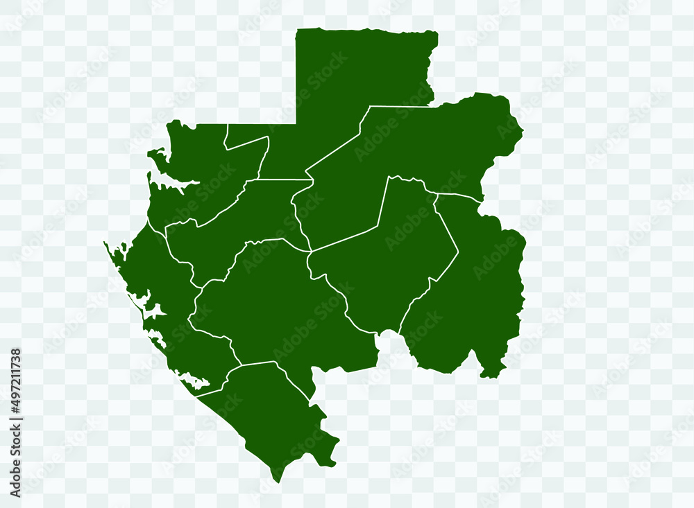 Gabon map Green Color on White Backgound Png