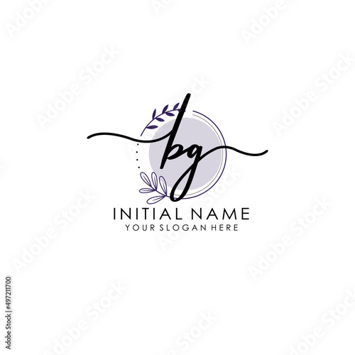 BG Luxury initial handwriting logo with flower template, logo for beauty, fashion, wedding, photography