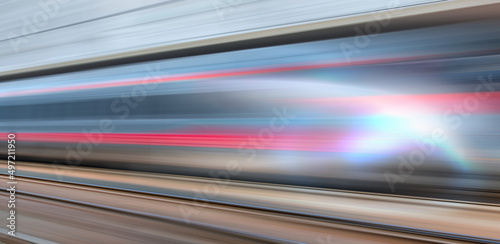 High speed train runs on rail tracks - Train in motion
