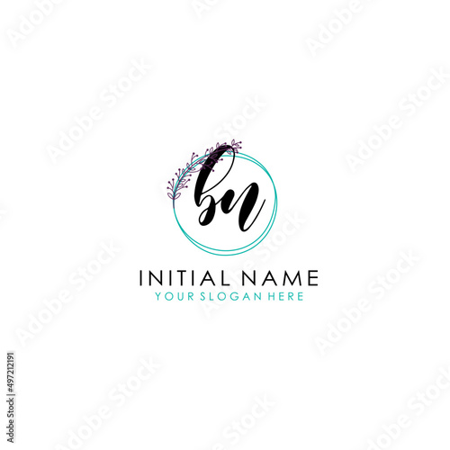 BN Initial letter handwriting and signature logo. Beauty vector initial logo .Fashion boutique floral and botanical