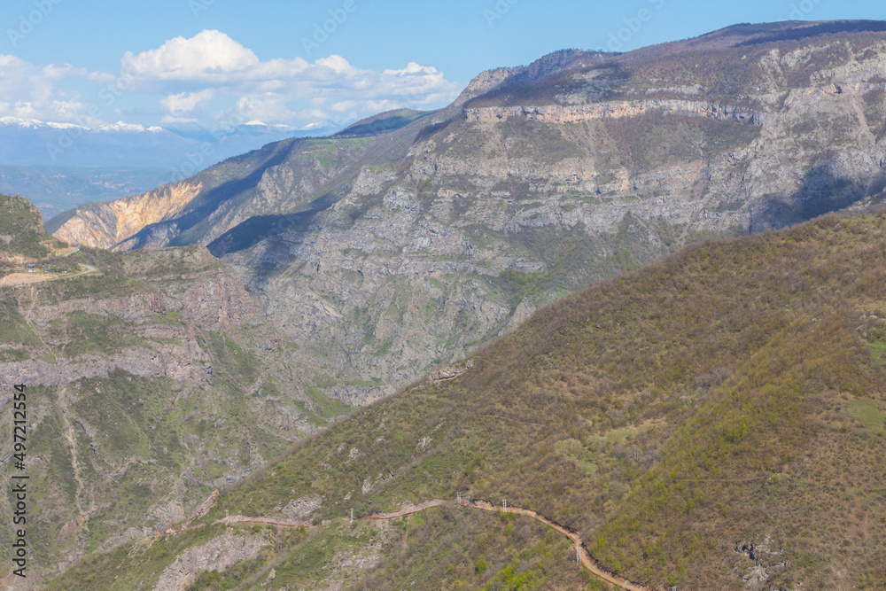 Naklejka premium View of the mountains near the Tatev Monastery in the spring. Armenia