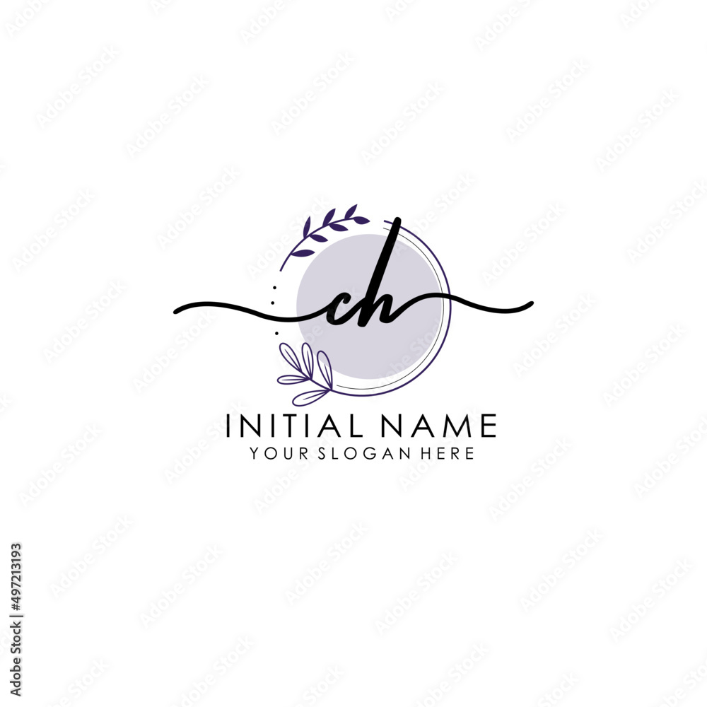 CH Luxury initial handwriting logo with flower template, logo for beauty, fashion, wedding, photography
