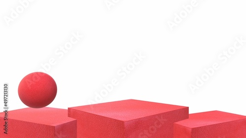 red leather podium stage white background 3d illustration