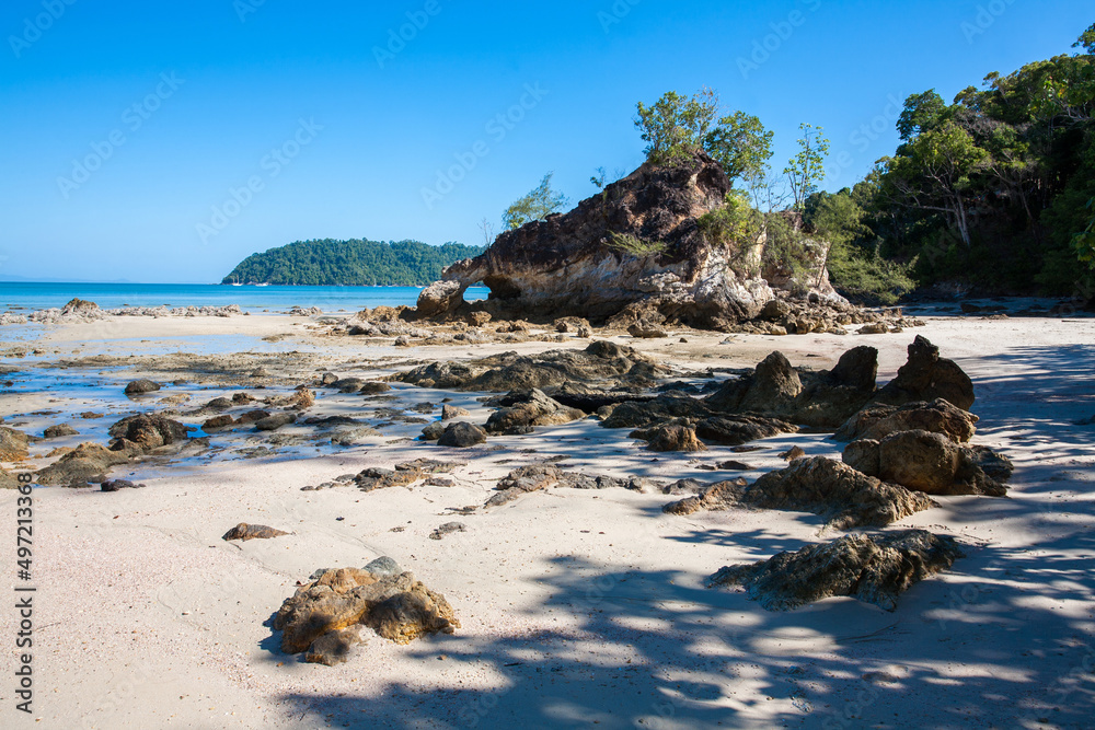 Natural Rock Hole or Hin Talu in Ko on Ao Khao Kwai (Buffalo Bay) Phayam island, Ranong Province, Thailand