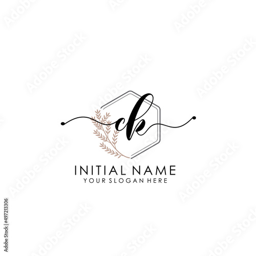 CK Luxury initial handwriting logo with flower template, logo for beauty, fashion, wedding, photography