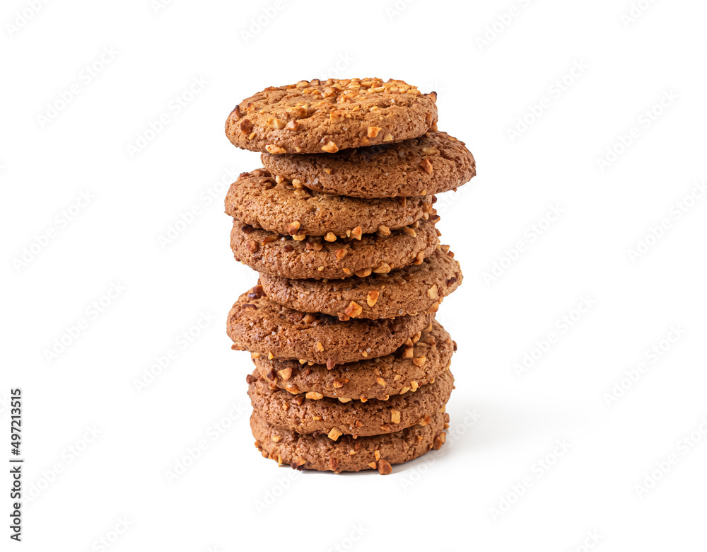 Stack of round oatmeal cookies on a white background Stack of round oatmeal cookies on a white background